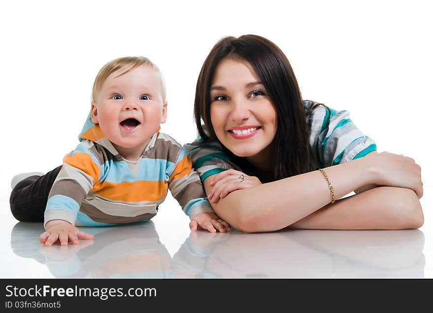 Pretty young women with her son isolated