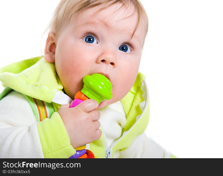 Cute little boy on a  white background