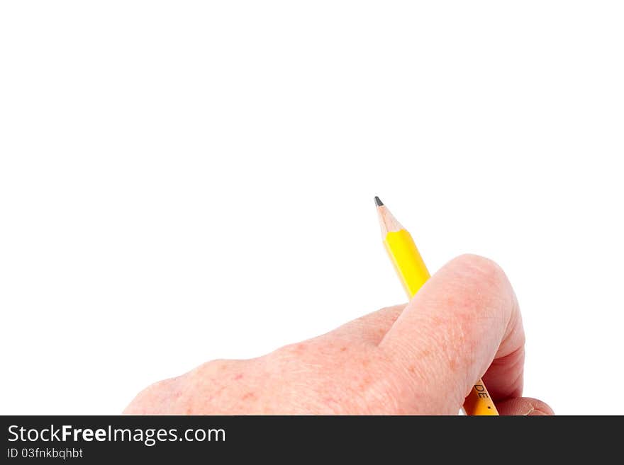 Hand holding a pencil useful for any situation isolated over white background