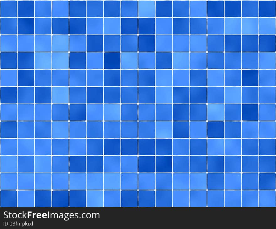 View of blue ceramic wall tiles in a random pattern. View of blue ceramic wall tiles in a random pattern.