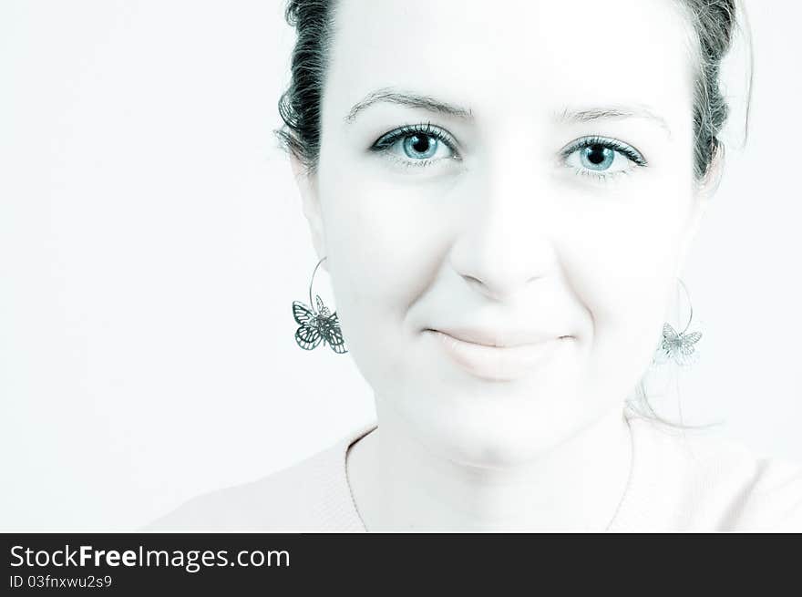 Portrait of an Attractive woman with blue eyes smiling