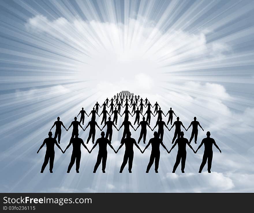 Silhouette man shapes on streaky cloud background. Silhouette man shapes on streaky cloud background