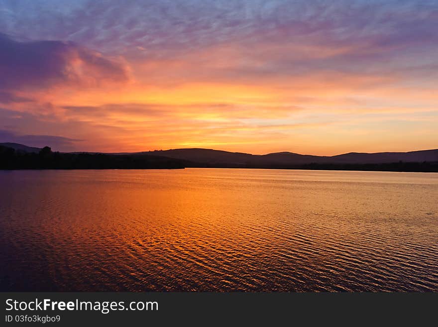 Colourful sunset ner Roundwood in Wicklow Mountains, Ireland. Colourful sunset ner Roundwood in Wicklow Mountains, Ireland