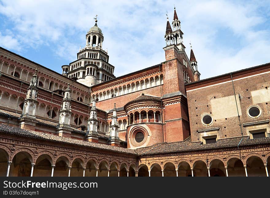 Italian Monastery Certosa di Pavia exterior church panorama