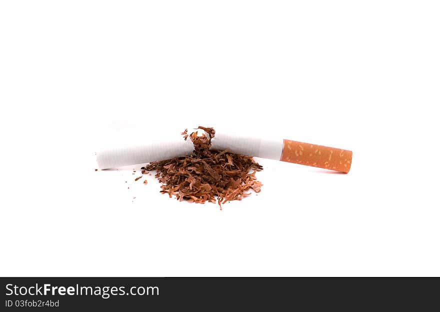 Broken cigarette isolated on white background