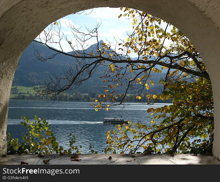 A view of Wolfgang lake, from St. Wolfgang, in the Austrian Tirol.