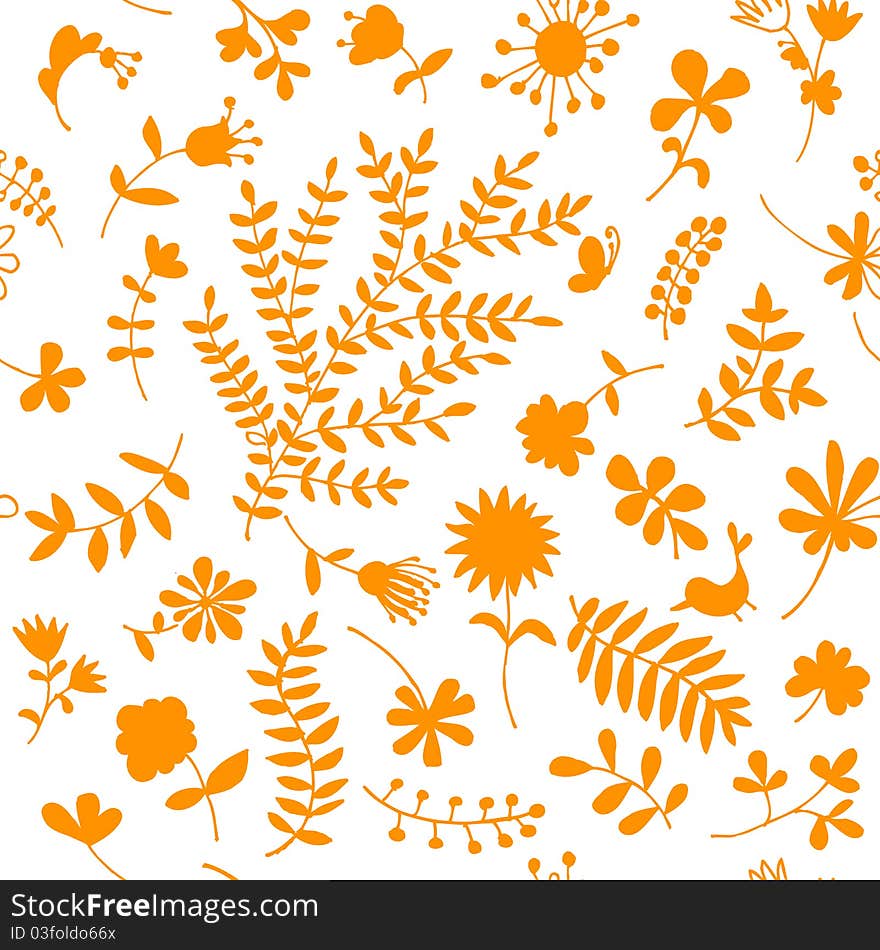 Floral Ornament Sketch, Seamless Background