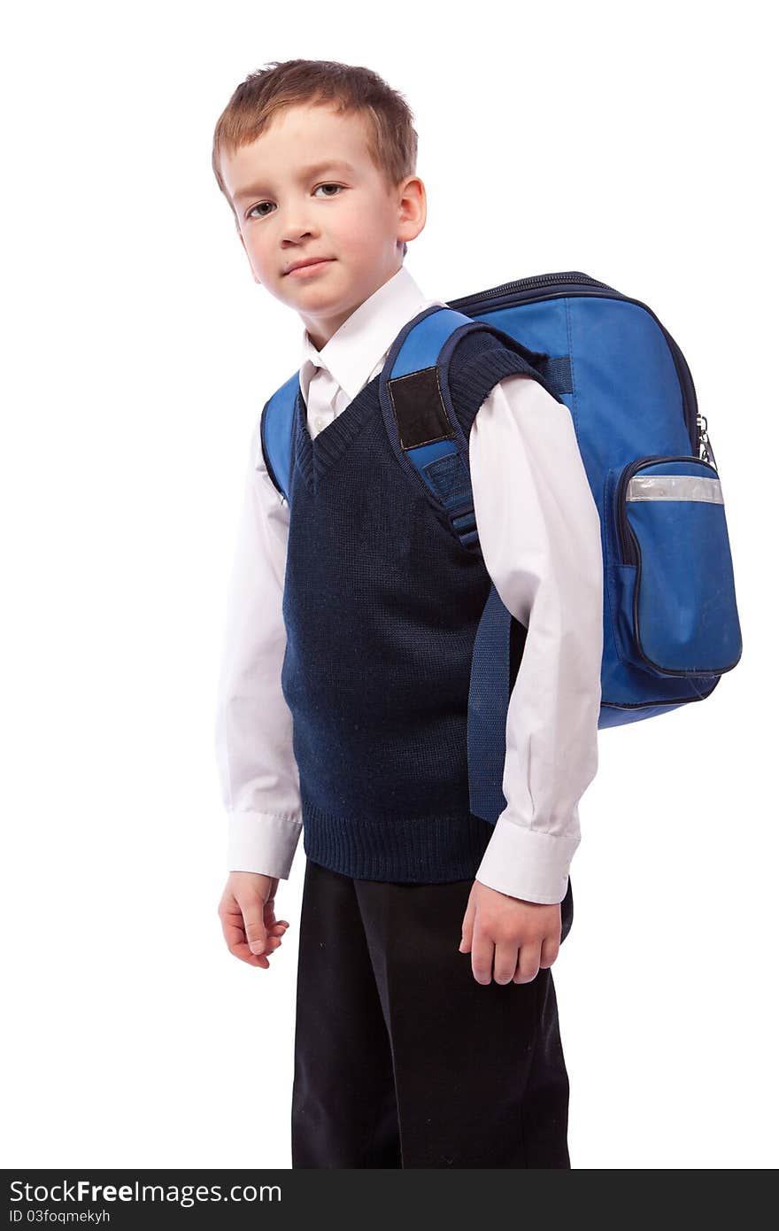 Portrait of  schoolboy with  briefcase