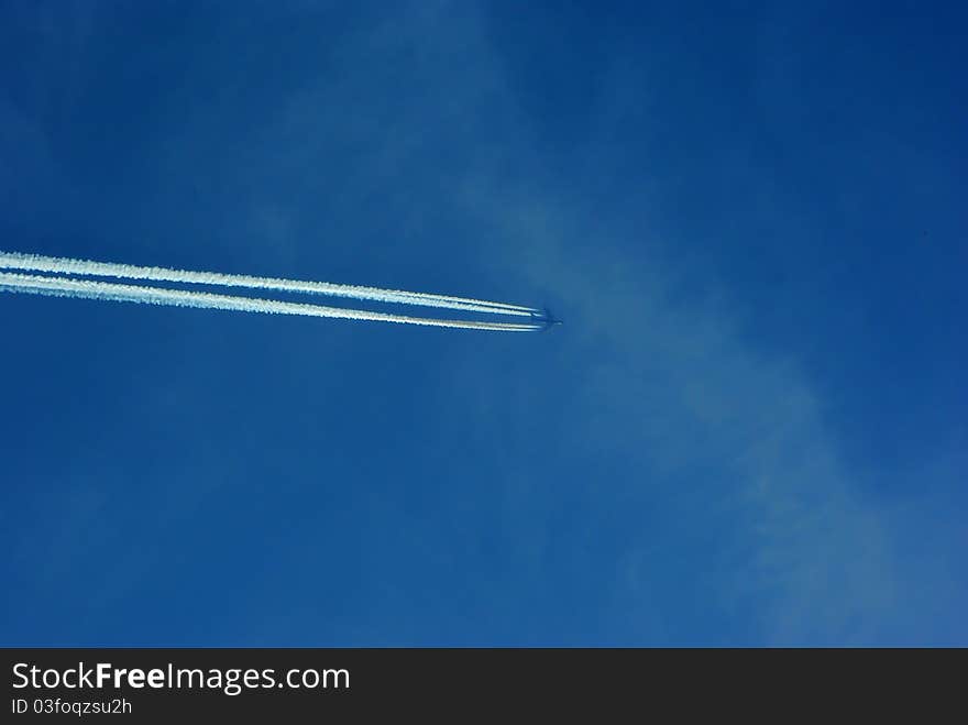 Jet Plane With Trace In The Sky