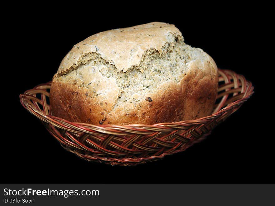 Loaf of bread in basket.