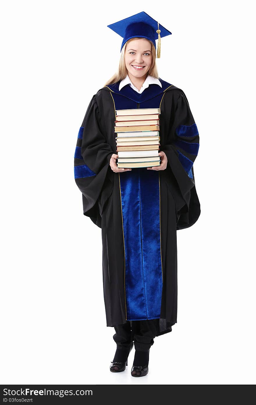 Student with books on white background. Student with books on white background