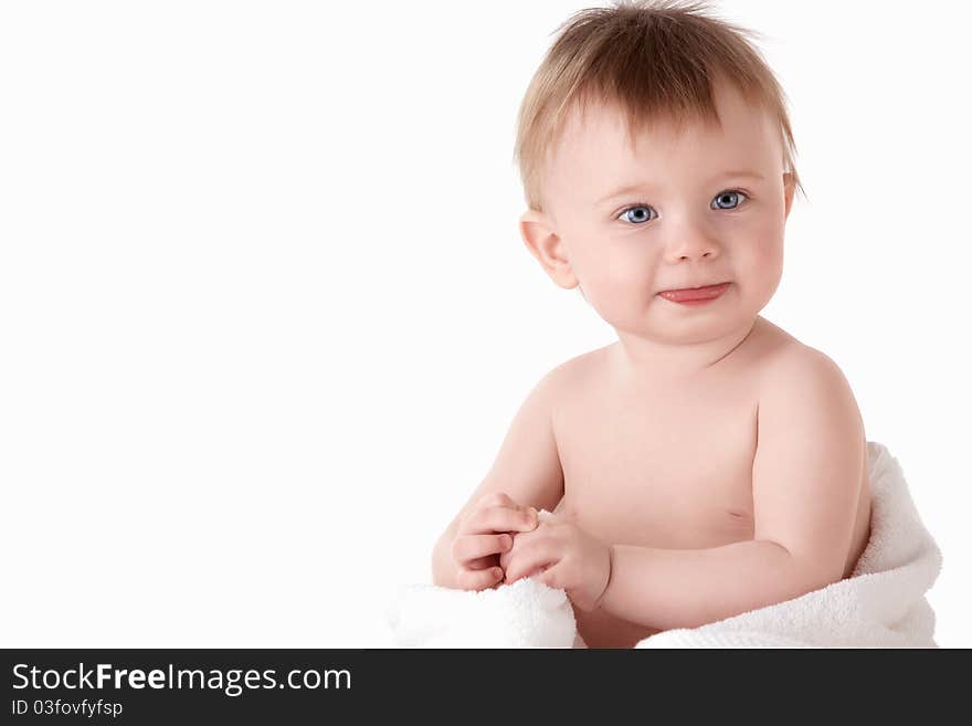 A small child on a white background