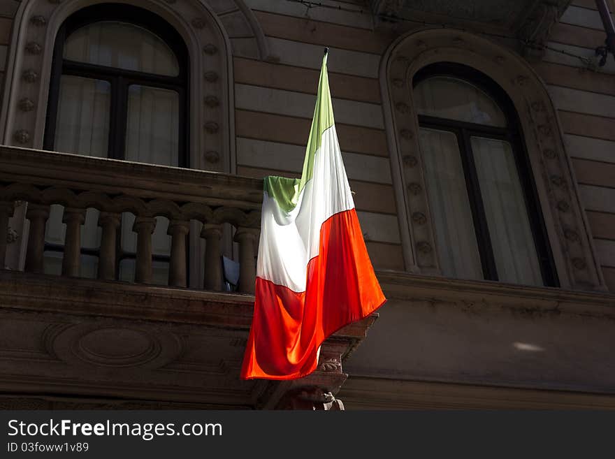 The Italian flag in the morning sunshine. The Italian flag in the morning sunshine.