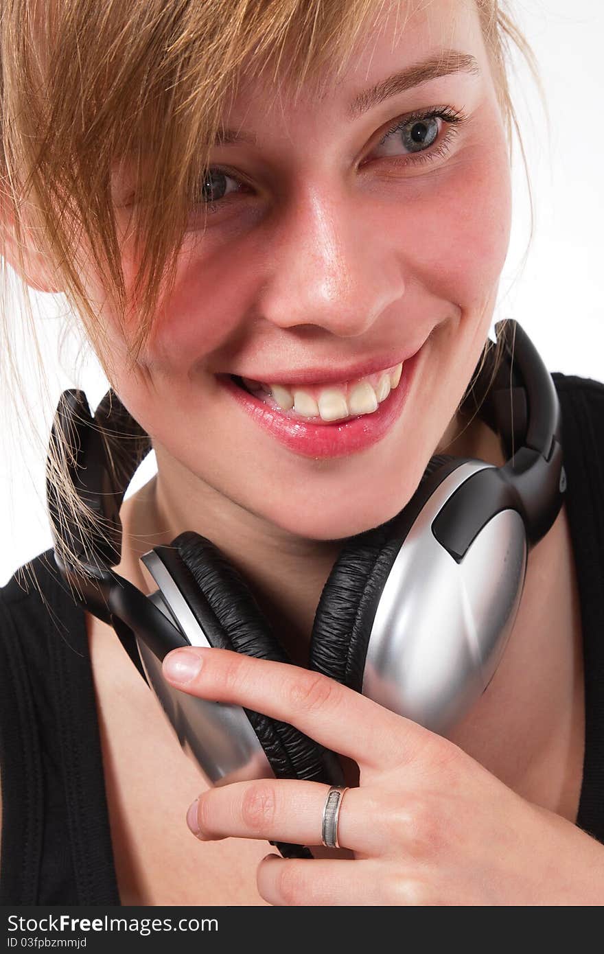 Portrait of a teenage girl in headphones