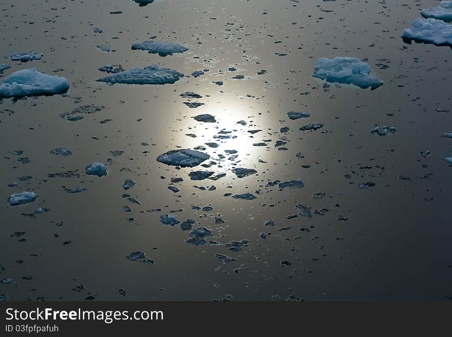 Reflection of the sun. Arctic ocean. Reflection of the sun. Arctic ocean