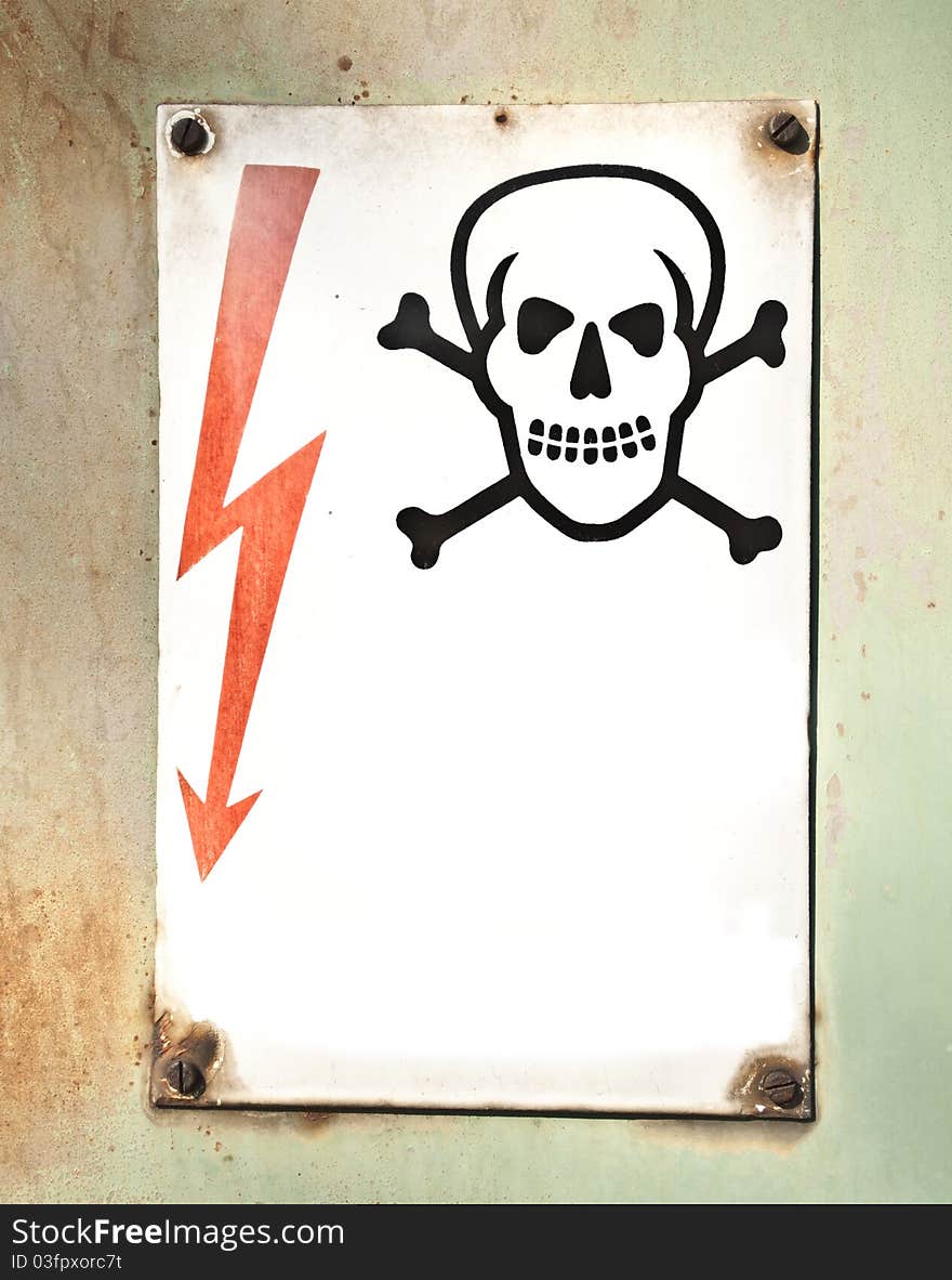 Electricity warning metal sign with space for text