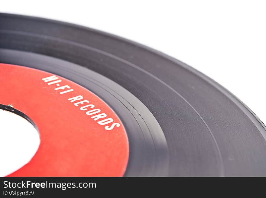 Close up of hi-fi vinyl record isolated on white. Close up of hi-fi vinyl record isolated on white