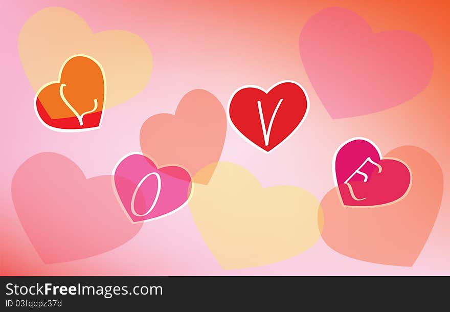 A pink background with hearts and an inscri