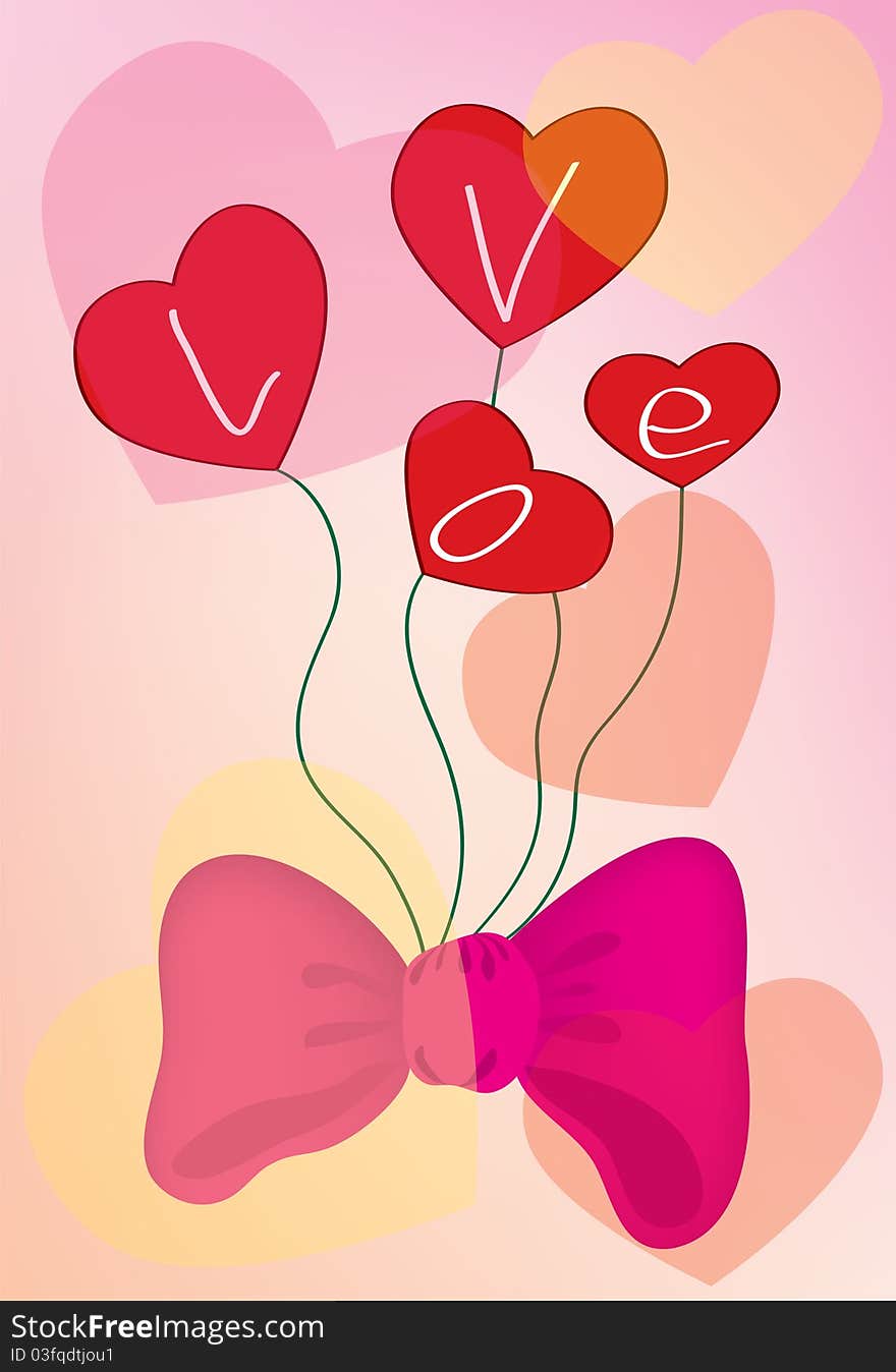 A pink background with hearts and a bow