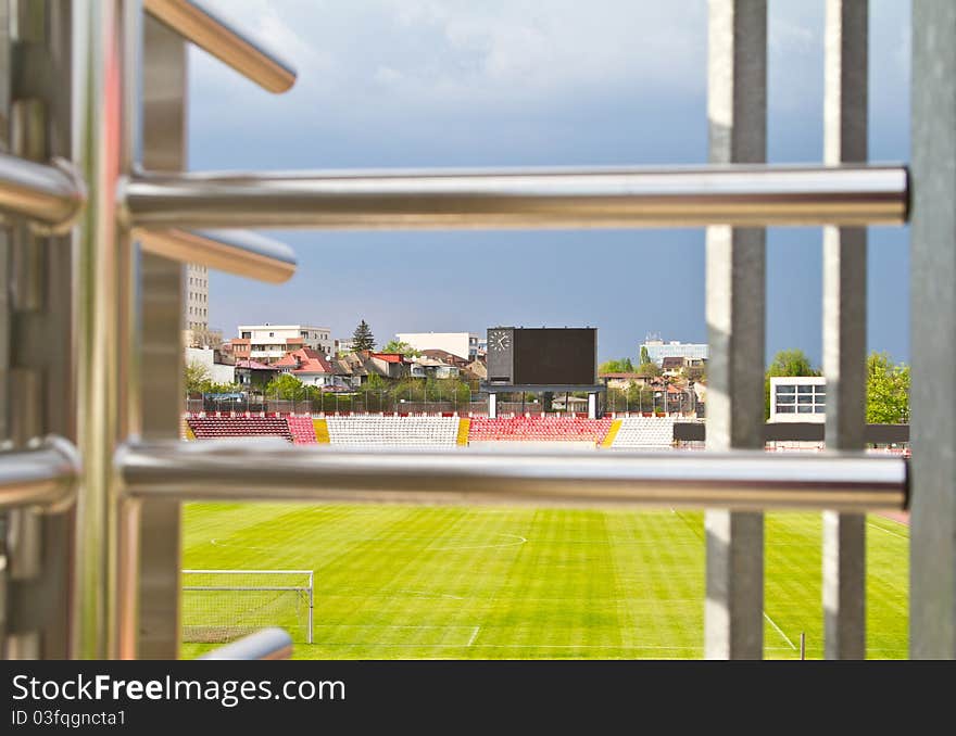 Empty stadium on a cloudy day