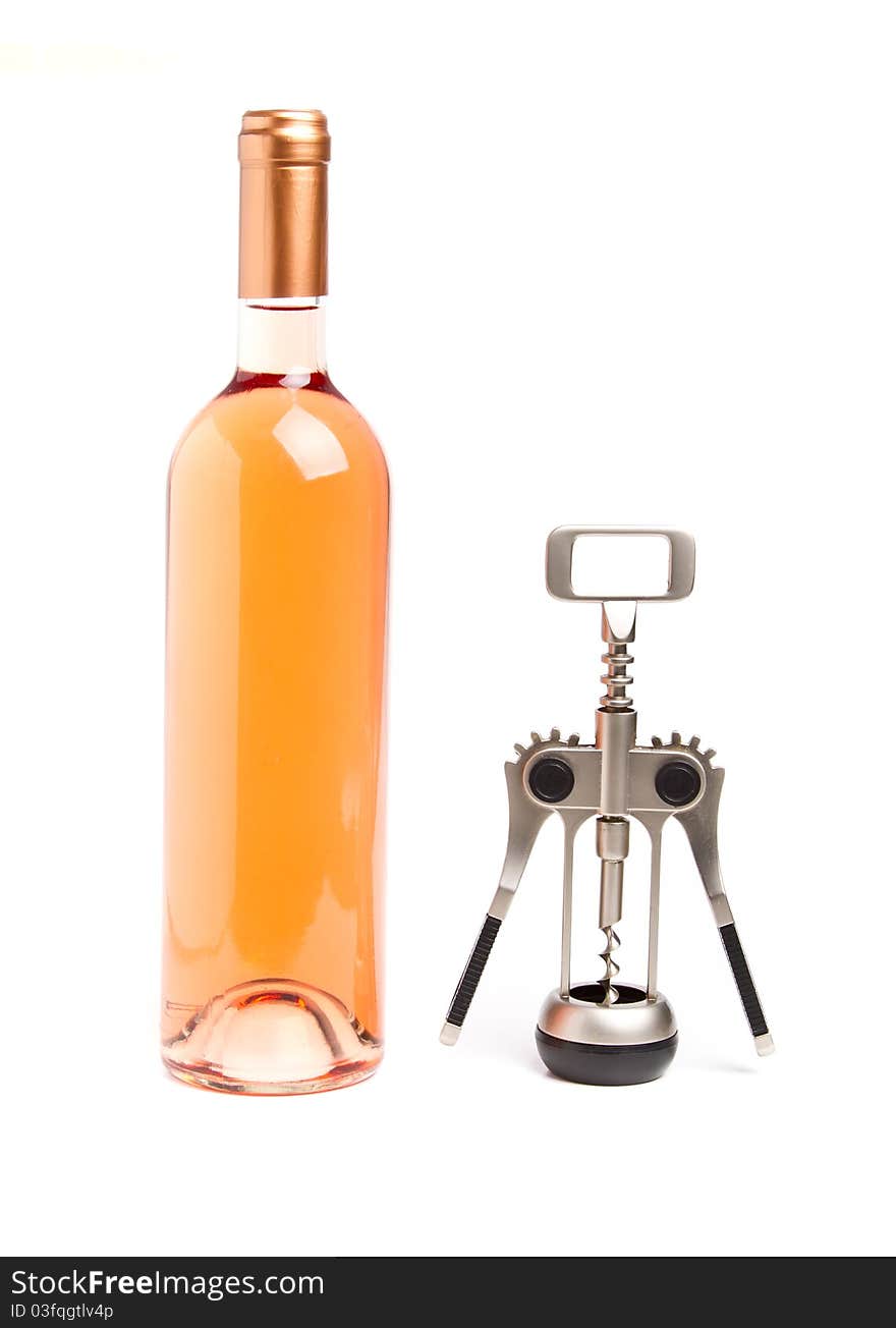 Wine bottle with corkscrew aside