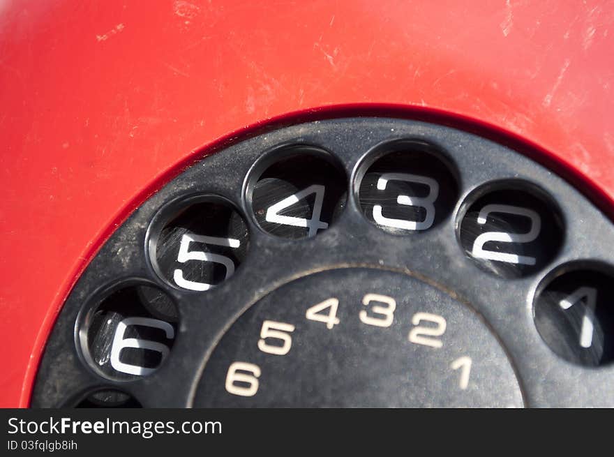 Close up of vintage red phone. Close up of vintage red phone