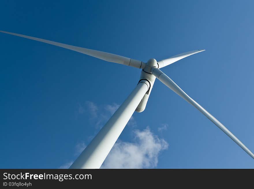 Wind turbine closeup from beneath