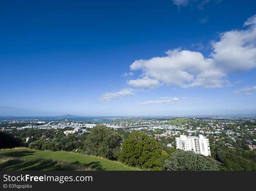 View of Auckland City, looking out towards the Hauraki Gulf