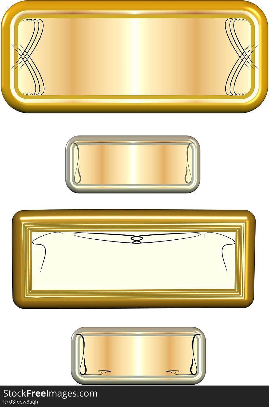 Metal name plates with enhanced edges on white