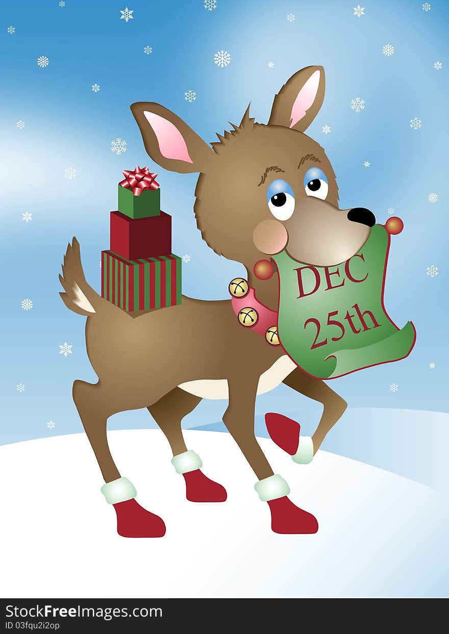 Little reindeer helper reminding Santa that Christmas is coming soon. Little reindeer helper reminding Santa that Christmas is coming soon.