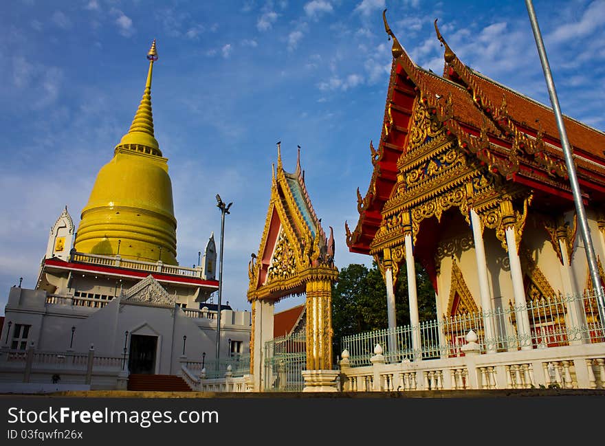 Golden pagodas and churches in Thai temples