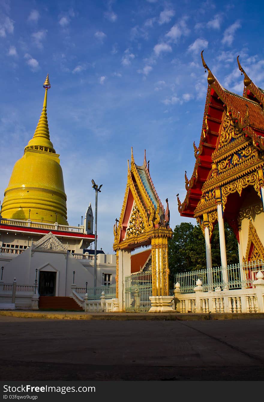 Golden pagodas and churches in Thai temples