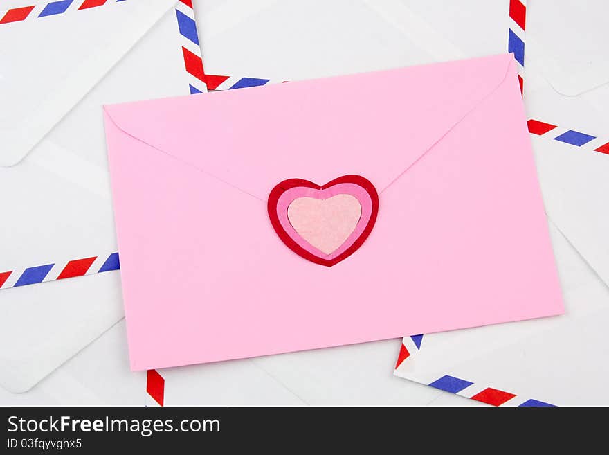 Pink envelope sealed with heart. Pink envelope sealed with heart