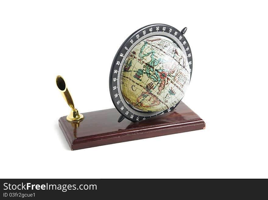 Stand for pens. Globe - an old map.