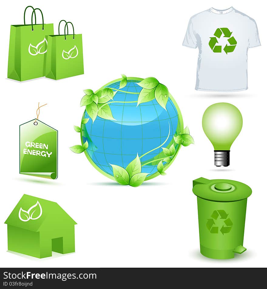 Illustration of recycle icons on white background