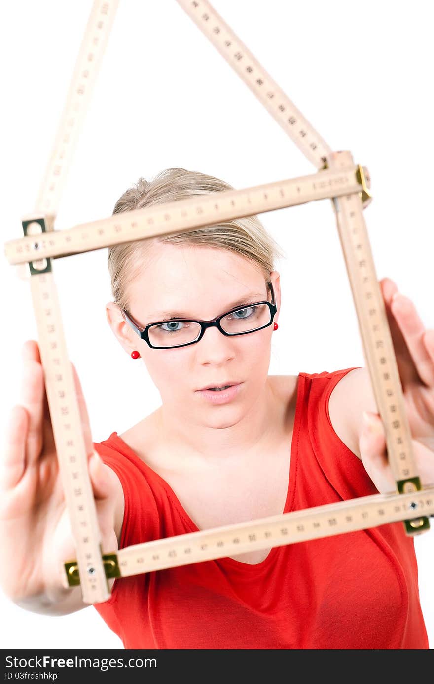 Young woman with house symbol