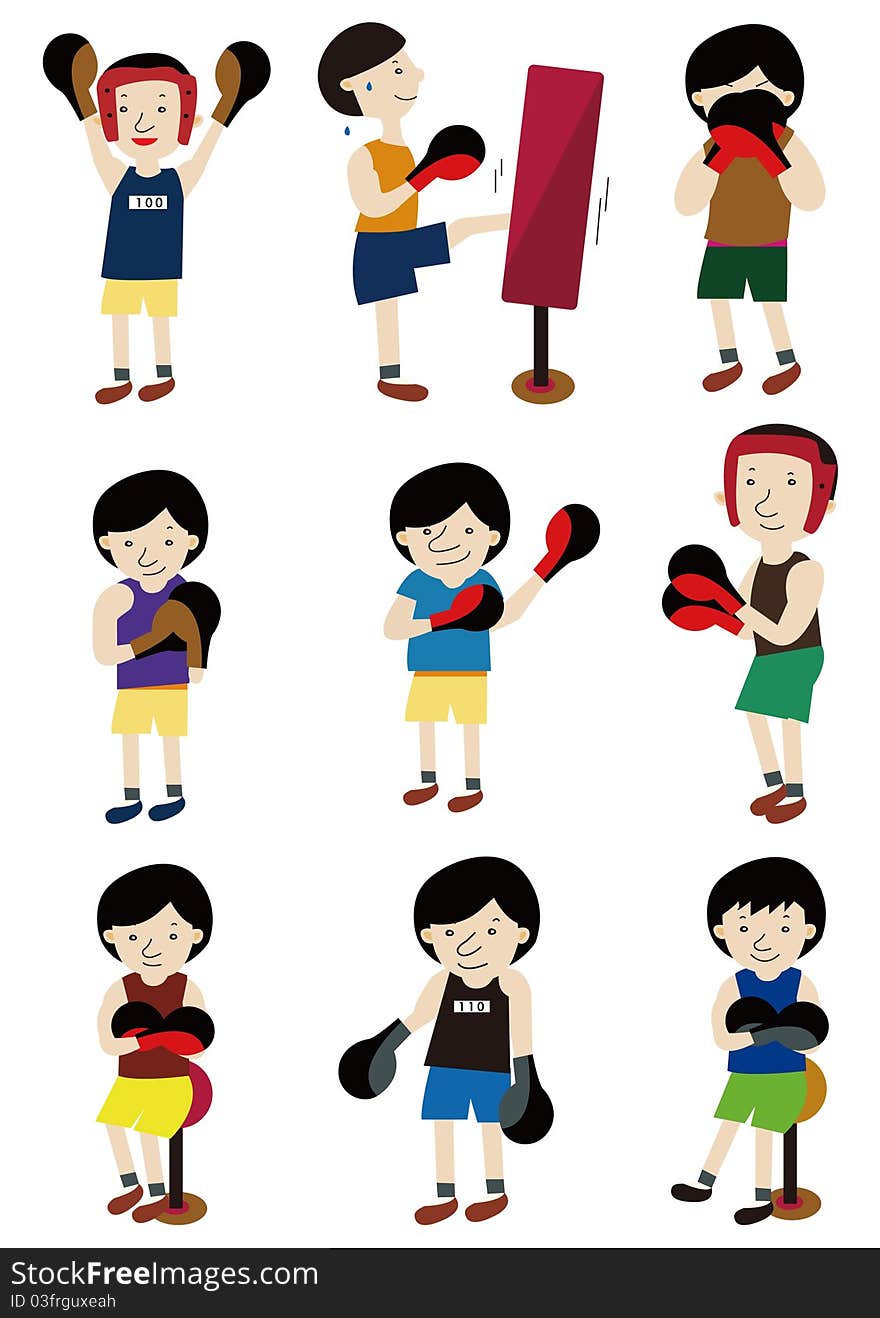 Cartoon boxer icon set