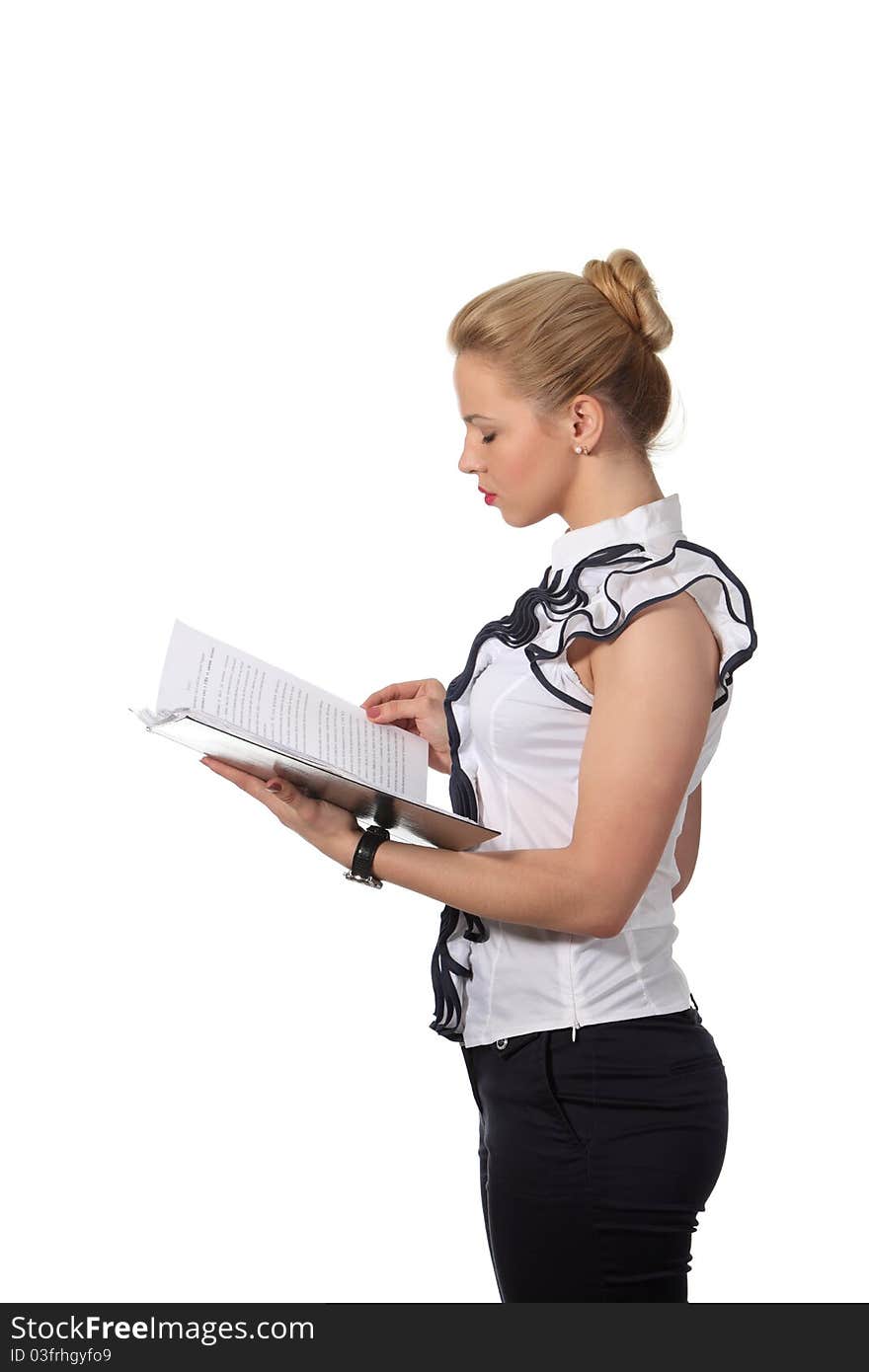 Businesswoman read a document in a folder