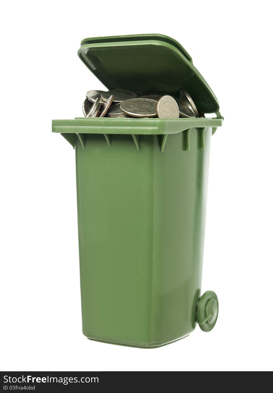 Recycling Bin With Coins