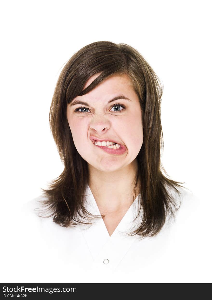 Portrait of a young woman isolated on white background