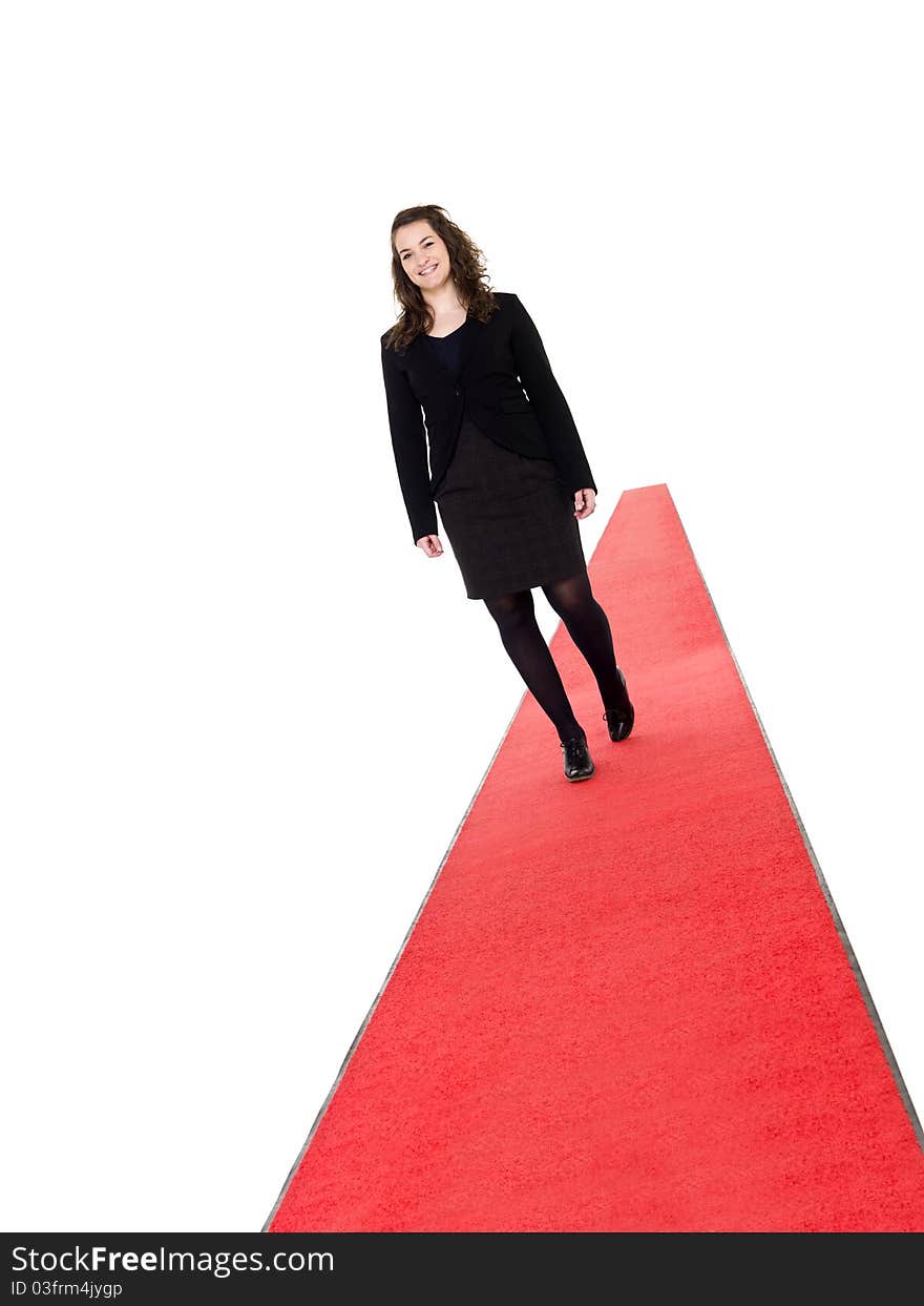 Smiling Girl Walking On Red Carpet