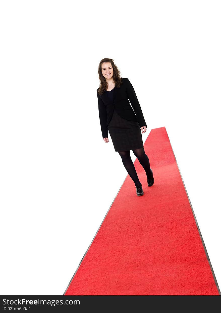 Smiling Girl Walking On Red Carpet