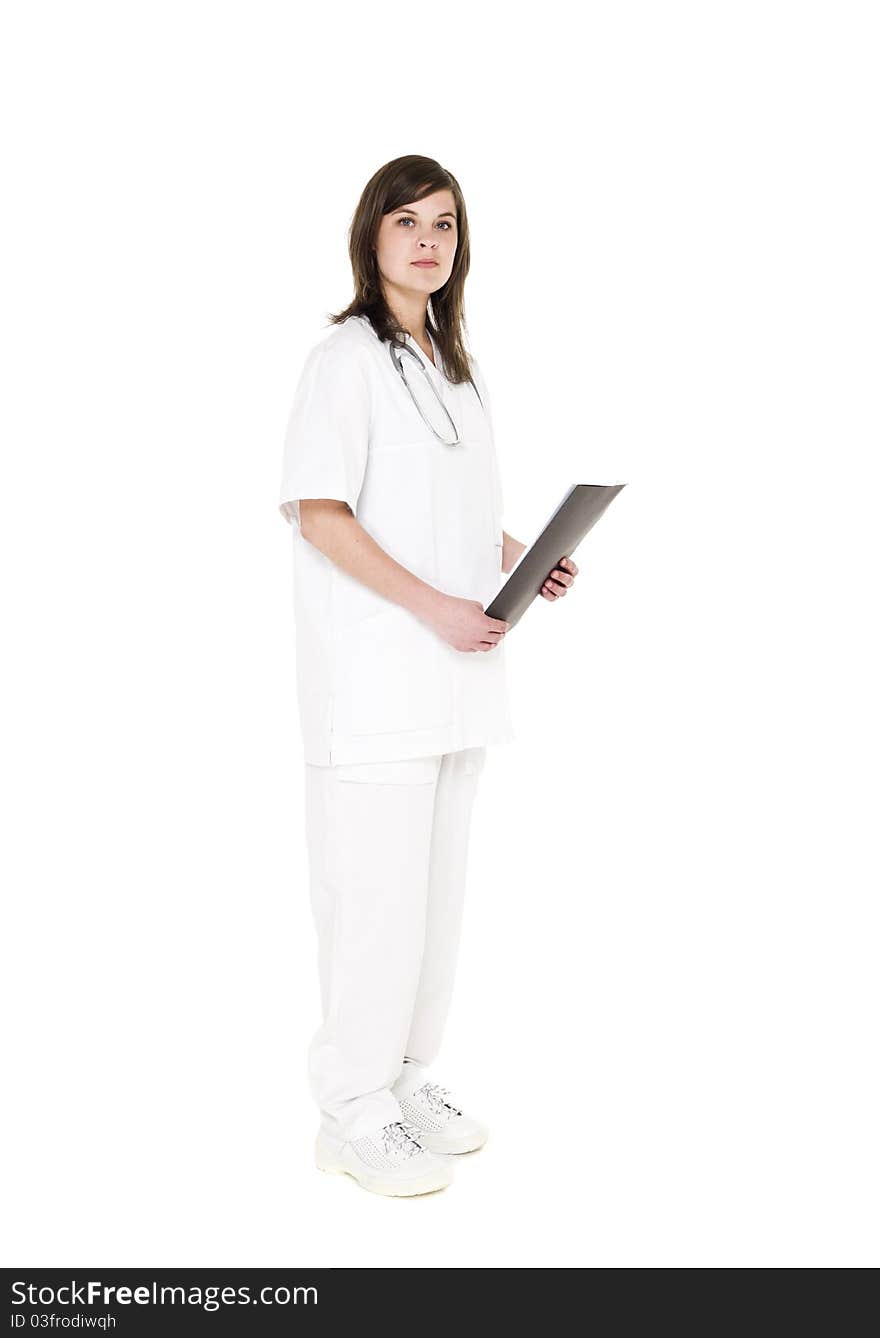 Female Nurse isolated on white background