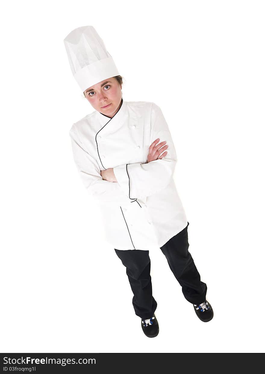 Female Chef isolated on white background