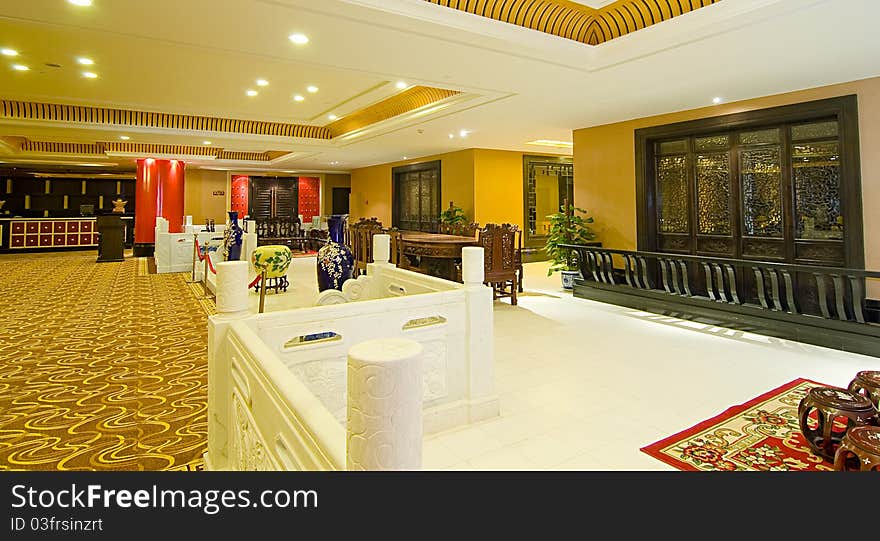 Shot of a hotel lobby，which taken in a chinese hotel