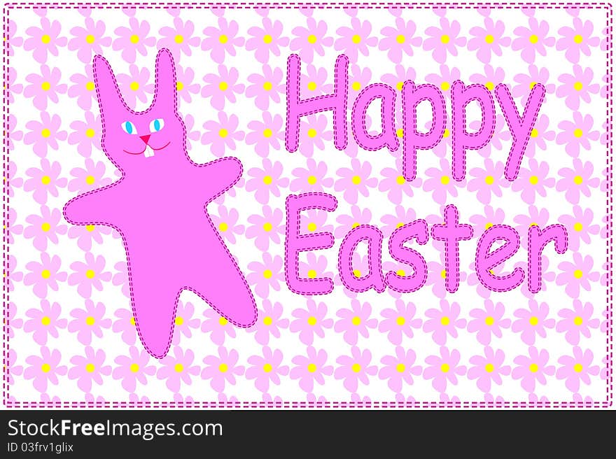 Greeting card with rabbit and wishes for a happy Easter