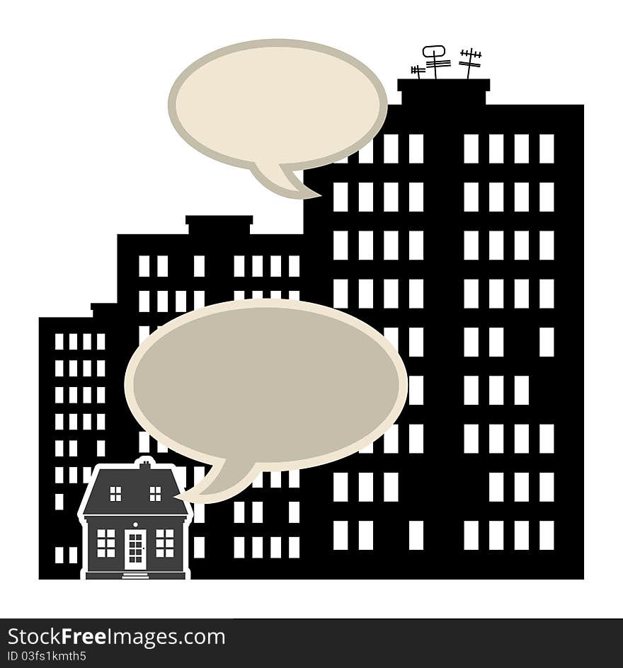 Abstract small and big buildings with speech bubbles. Abstract small and big buildings with speech bubbles