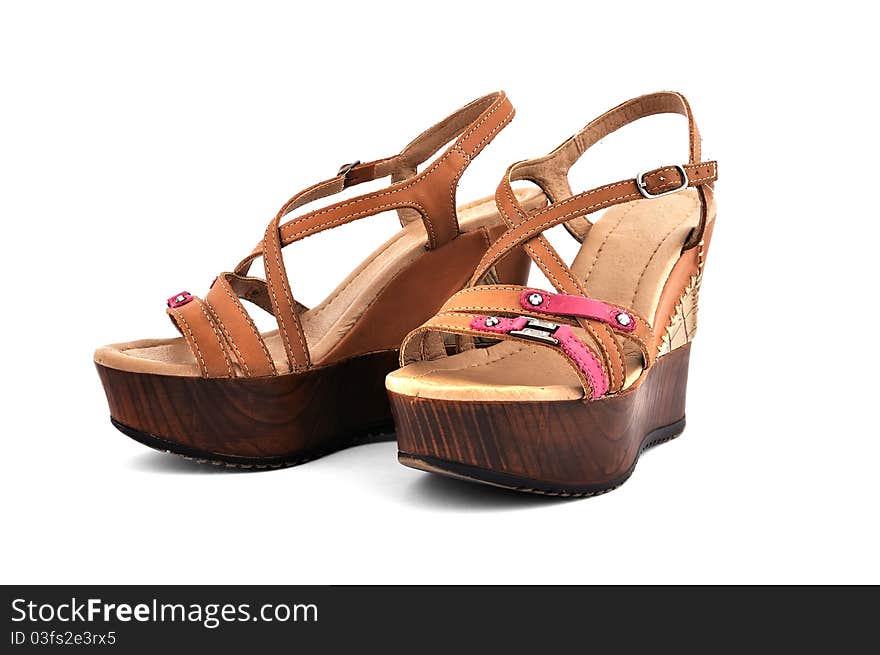 Brown ladies shoes on a white background