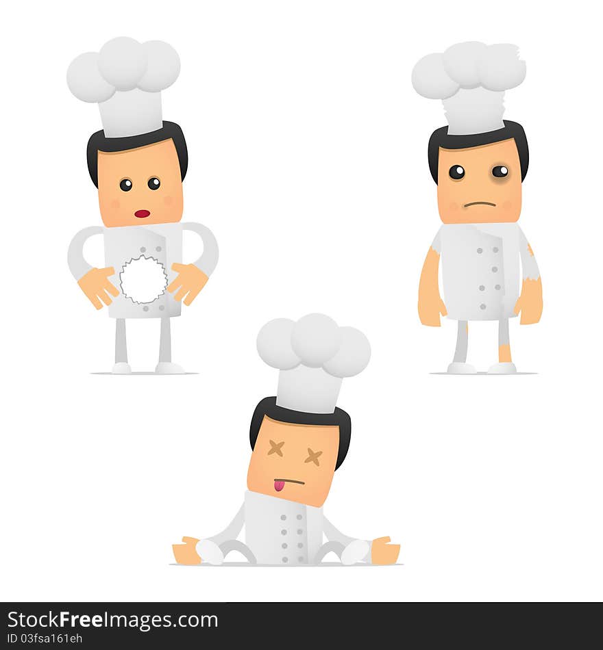 Set of funny cartoon chef in various poses for use in presentations, etc.