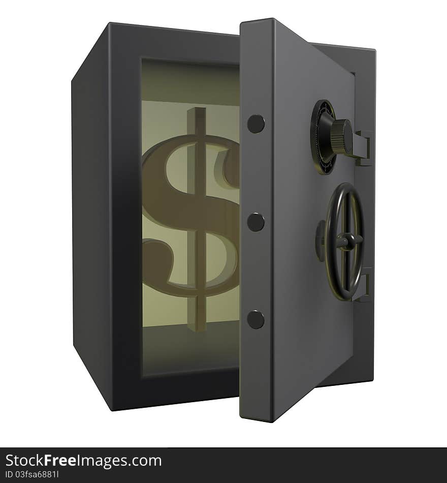 3d Safe deposit box with dollar